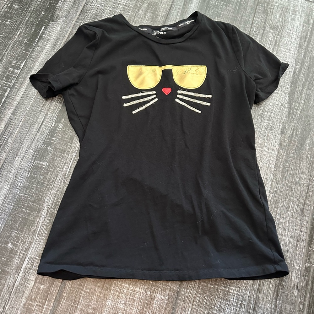 Karl Lagerfeld cat face whiskers t shirt